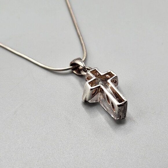 Sterling Silver Chain w/ Crystal Cross Pendant - Picture 7 of 15